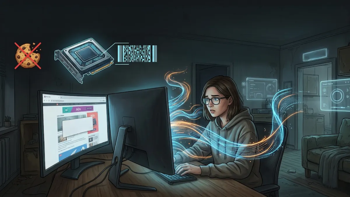 Conceptual illustration of a graphics card emitting a unique digital fingerprint signature